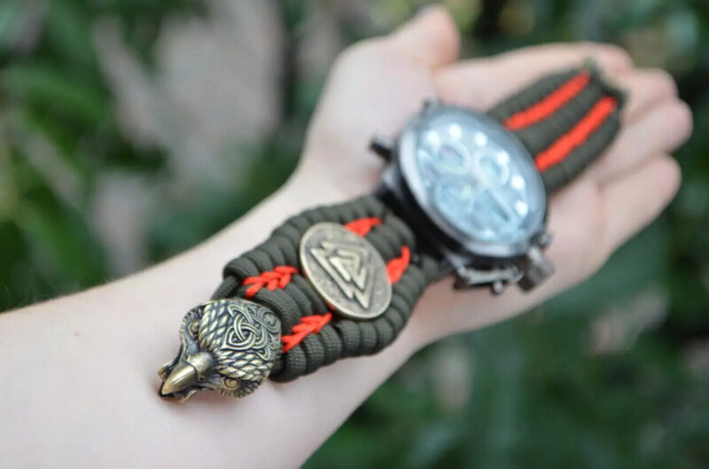 Bracelet + Watch Survival Paracord Jewelry Brutal "Valknut".  Сustom-sized - Image 2