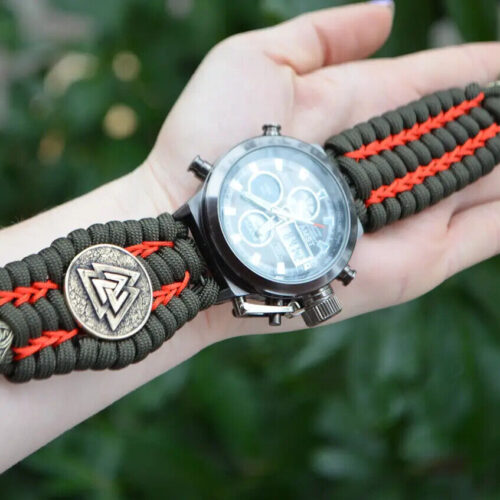 Bracelet + Watch Survival Paracord Jewelry Brutal "Valknut".  Сustom-sized