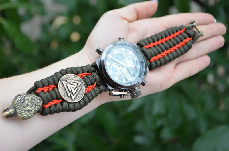 Bracelet + Watch Survival Paracord Jewelry Brutal "Valknut".  Сustom-sized