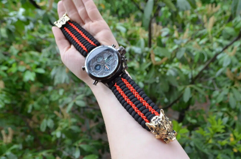Bracelet + Watch Survival Paracord Jewelry Brutal "Wolf Red".  Сustom-sized - Image 2