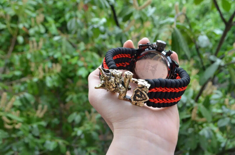 Bracelet + Watch Survival Paracord Jewelry Brutal "Wolf Red".  Сustom-sized - Image 3