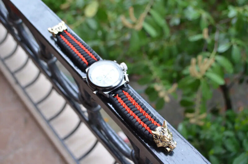 Bracelet + Watch Survival Paracord Jewelry Brutal "Wolf Red".  Сustom-sized - Image 5