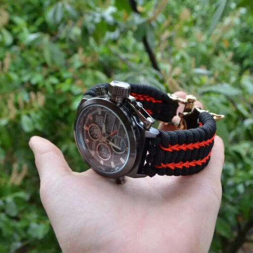 Bracelet + Watch Survival Paracord Jewelry Brutal "Wolf Red".  Сustom-sized