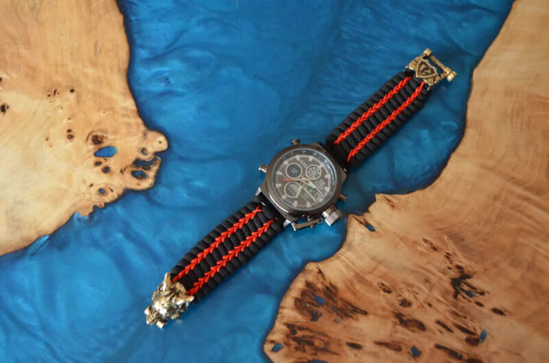 Bracelet + Watch Survival Paracord Jewelry Brutal "Wolf Red".  Сustom-sized - Image 6