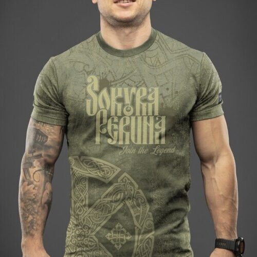 Man's T-shirt SvaStone Perun Company. Sokyra Peruna olive