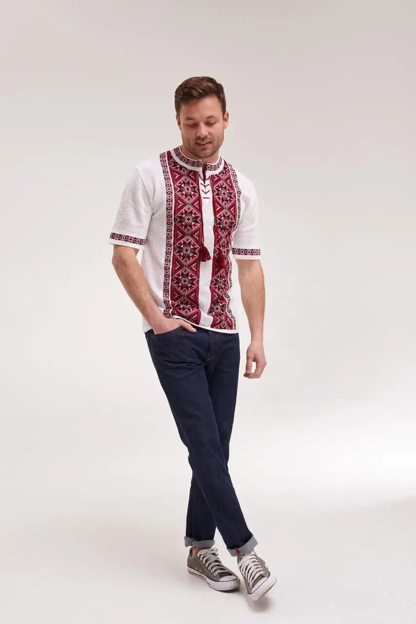 Men’s Cotton Linen T-Shirt Traditional Ukrainian Vyshyvanka Embroidery "Zori" - Image 7