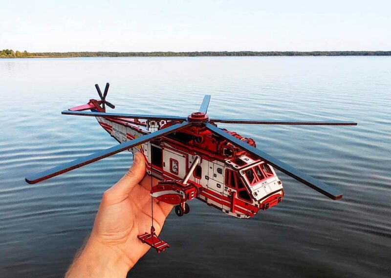 3D Wooden Puzzle helicopter Sea King RED, scale 1:48. Ukraine - Image 11
