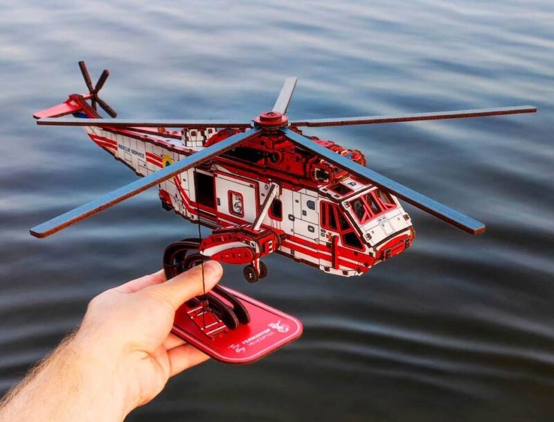 3D Wooden Puzzle helicopter Sea King RED, scale 1:48. Ukraine - Image 12