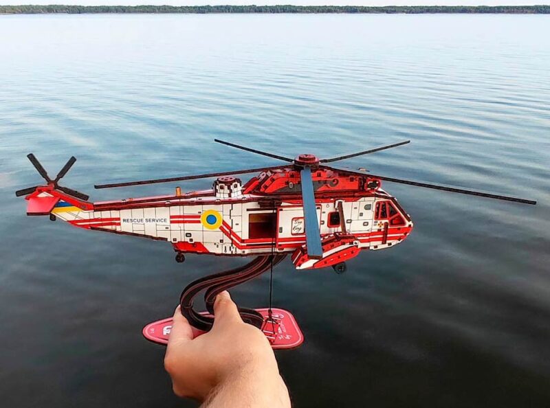 3D Wooden Puzzle helicopter Sea King RED, scale 1:48. Ukraine - Image 10