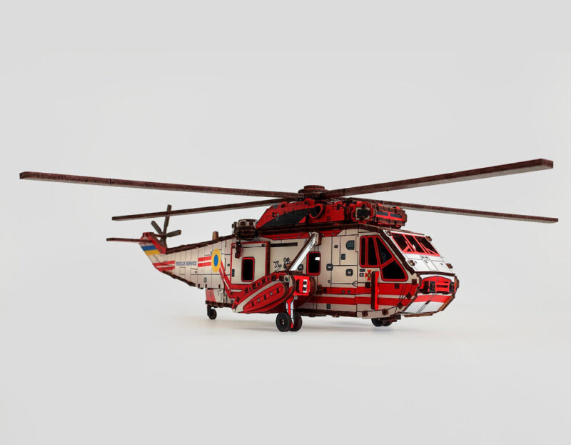 3D Wooden Puzzle helicopter Sea King RED, scale 1:48. Ukraine - Image 3