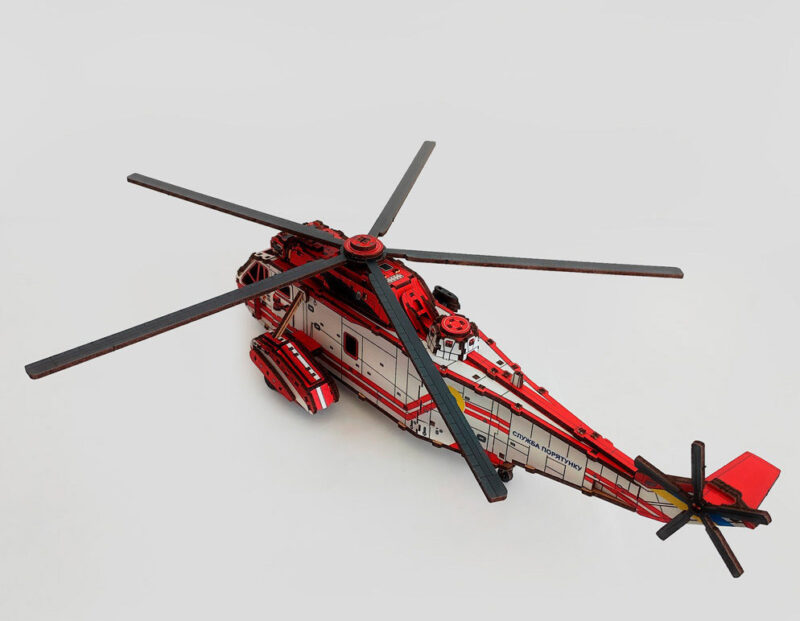 3D Wooden Puzzle helicopter Sea King RED, scale 1:48. Ukraine - Image 5