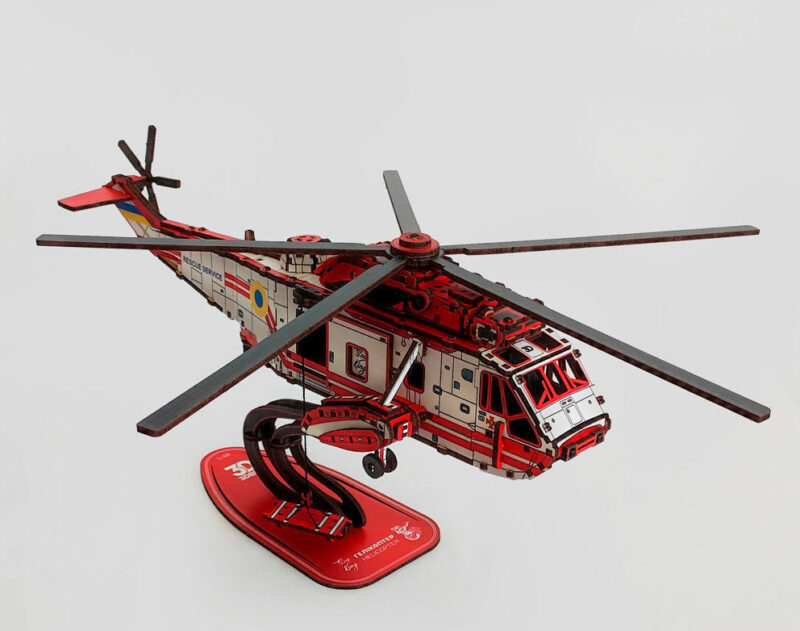 3D Wooden Puzzle helicopter Sea King RED, scale 1:48. Ukraine - Image 2