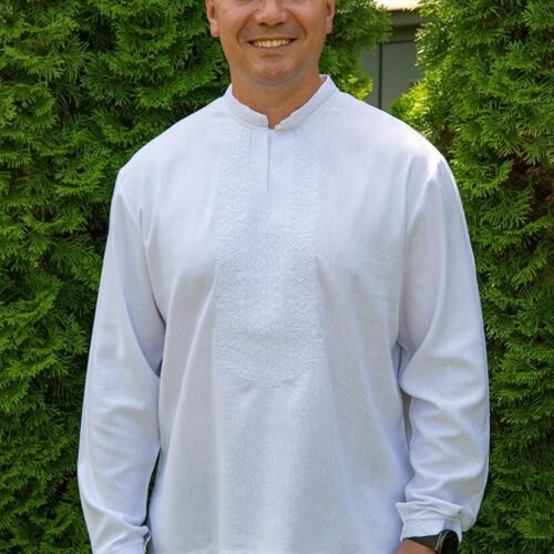"Golden Symbol" Men’s Linen Shirt Embroidery - National Minimal (Long Sleeve)