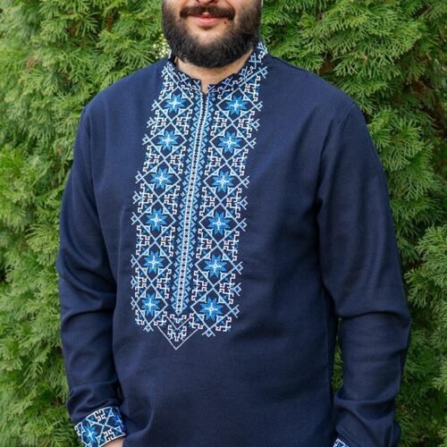 “Spring Messenger” Men’s Linen Shirt Embroidery - Polissya Style (Long Sleeve)