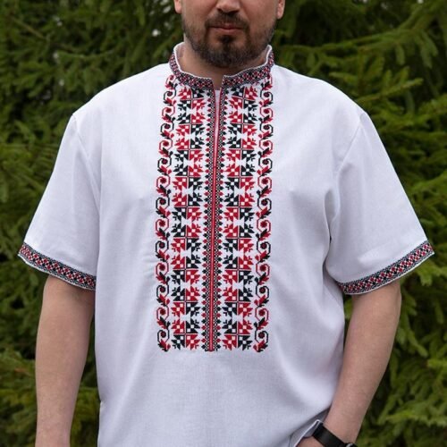 “Morning Dew” Men’s Linen Shirt Embroidery - Volyn Style (Short Sleeve)