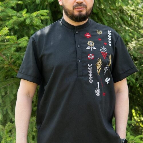 “Soul of Ukraine” Men’s Linen Shirt Embroidery - Modern Ethno (Short Sleeve)