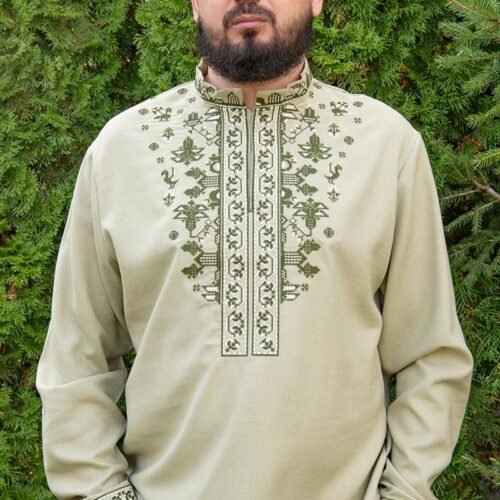 “Steppe Wind” Men’s Linen Shirt Embroidery - Scythian Heritage Style (Long Sleeve)
