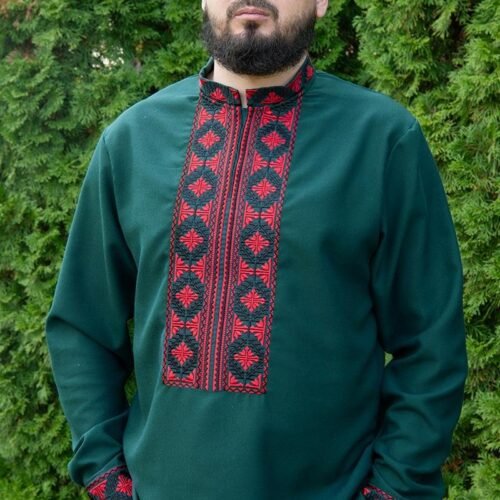 “Evergreen Energy” Men’s Linen Shirt Embroidery - Podillia Style (Long Sleeve)