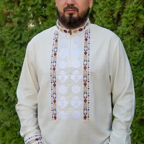 “Nectar of Meadows” Men’s Linen Shirt Embroidery - Podillia Style (Long Sleeve)