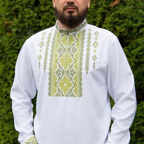 “Olive Grove” Men’s Linen Shirt Embroidery - Podillia Style (Long Sleeve)