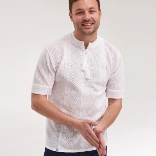 “Cloud Lace” Men’s Cotton Blend Embroidered T-Shirt - Polissya Style (Short Sleeve)