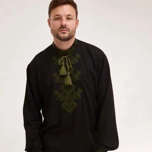 “Forest Shadow” Men’s Cotton Shirt Embroidery - Polissya Style (Long Sleeve)