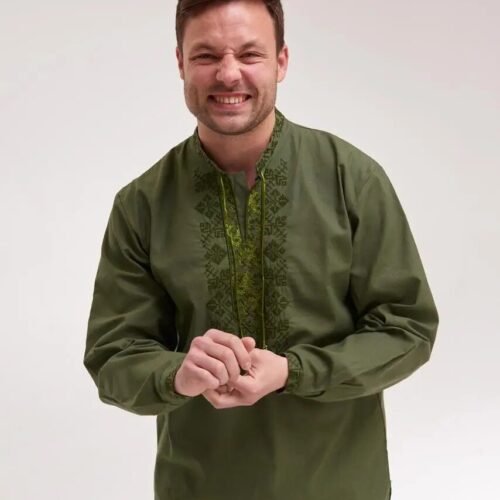“Guardian of Liberty” Men’s Cotton Shirt Embroidery - Contemporary Style (Long Sleeve)