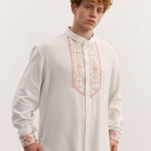 “Morning Dew” Men’s Cotton Blend Shirt Embroidery - Contemporary Style (Long Sleeve)