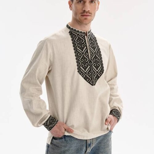 “Khmelnytskyi Heritage” Men’s Cotton Blend Shirt Embroidery - Podillia Style (Long Sleeve)