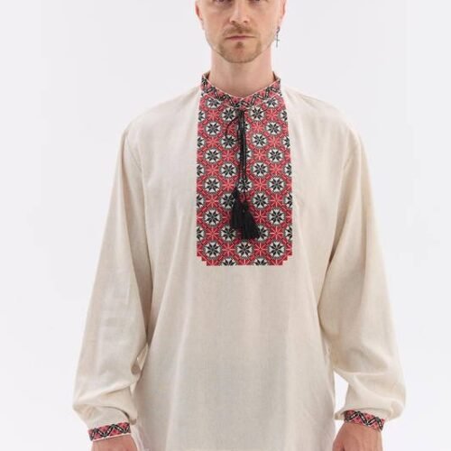 “Star of Destiny” Men’s Cotton Blend Shirt Embroidery - Podillia Style (Long Sleeve)