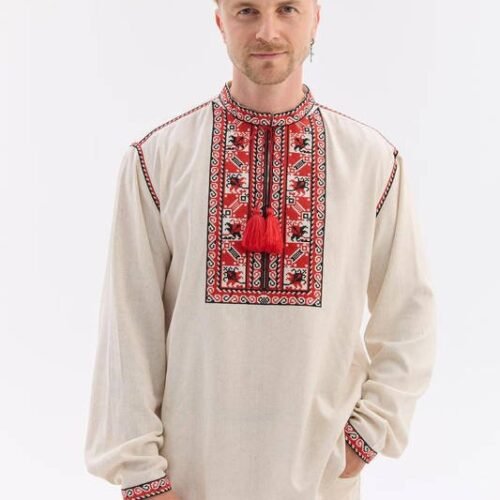 “Ancestral Strength” Men’s Cotton Blend Shirt Embroidery - Podillia Style (Long Sleeve)