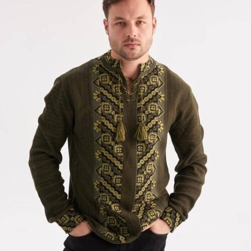 “Mossy Path” Men’s Cotton Blend Shirt Embroidery - Podillia Style (Long Sleeve)