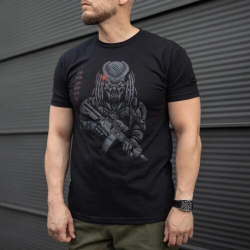 Man's T-shirt Predator Soldier Biker Brutal. War in Ukraine Patriotic
