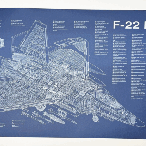 Poster F-22 Raptor Blueprint. Thick blue paper
