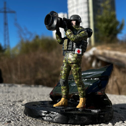 Ukraine War Soldier Figure with Javelin and Stand. War in Ukraine