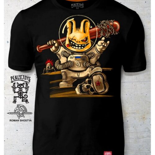 Man's T-shirt Toothy Astronaut Bunny Peklo HELL War in Ukraine  Patriotic