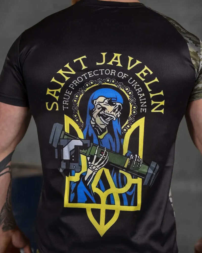 Man's T-shirt sweat-wicking Saint Javelin War in Ukraine Patriotic