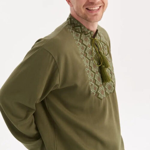 Men’s Cotton Shirt Traditional Ukrainian Vyshyvanka Embroidery Vsesvit