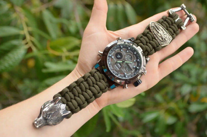 Bracelet + Watch Survival Paracord Jewelry Brutal "Wolf".  Сustom-sized