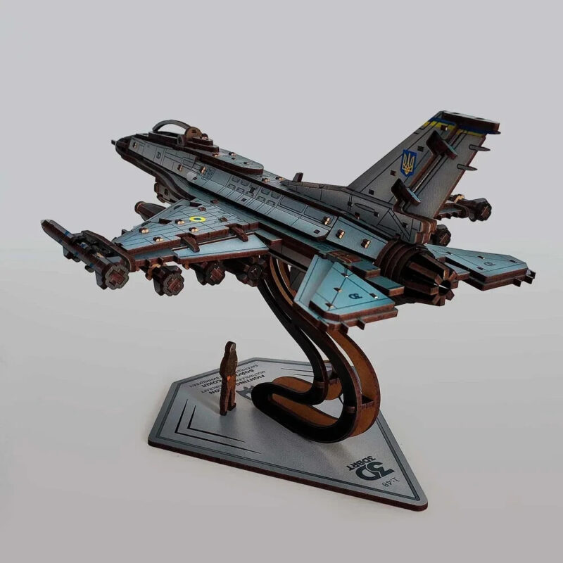 Mechanical Wooden 3D Puzzle Model Kit "F-16 Fighting Falcon" War in Ukraine - Image 10