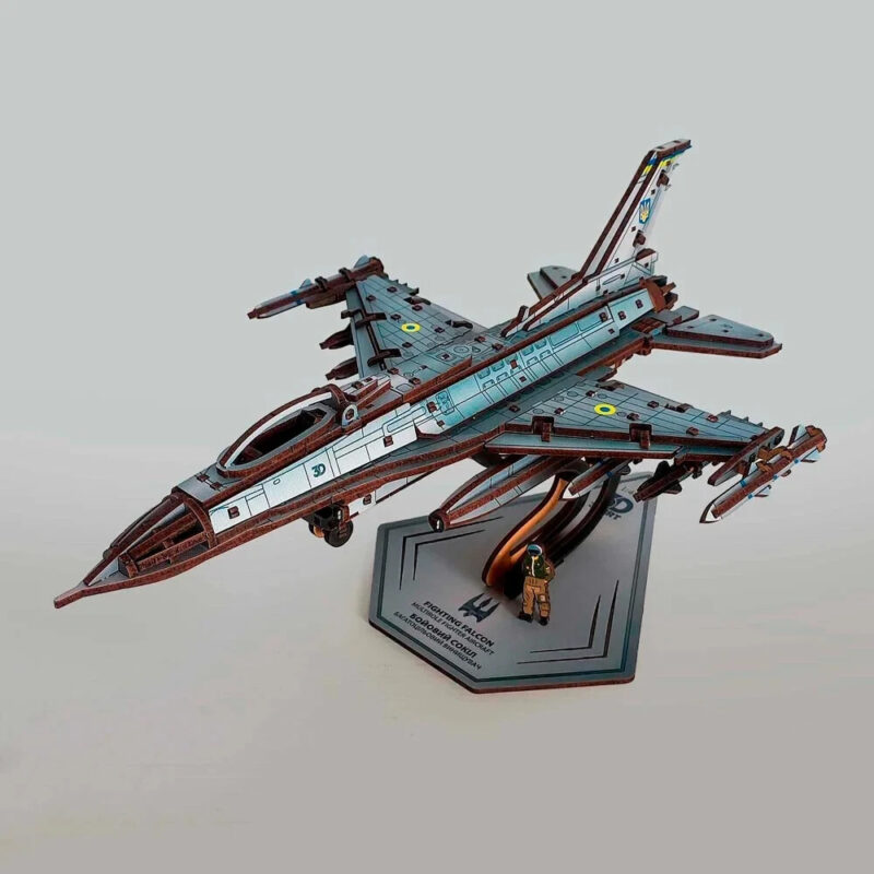 Mechanical Wooden 3D Puzzle Model Kit "F-16 Fighting Falcon" War in Ukraine - Image 11