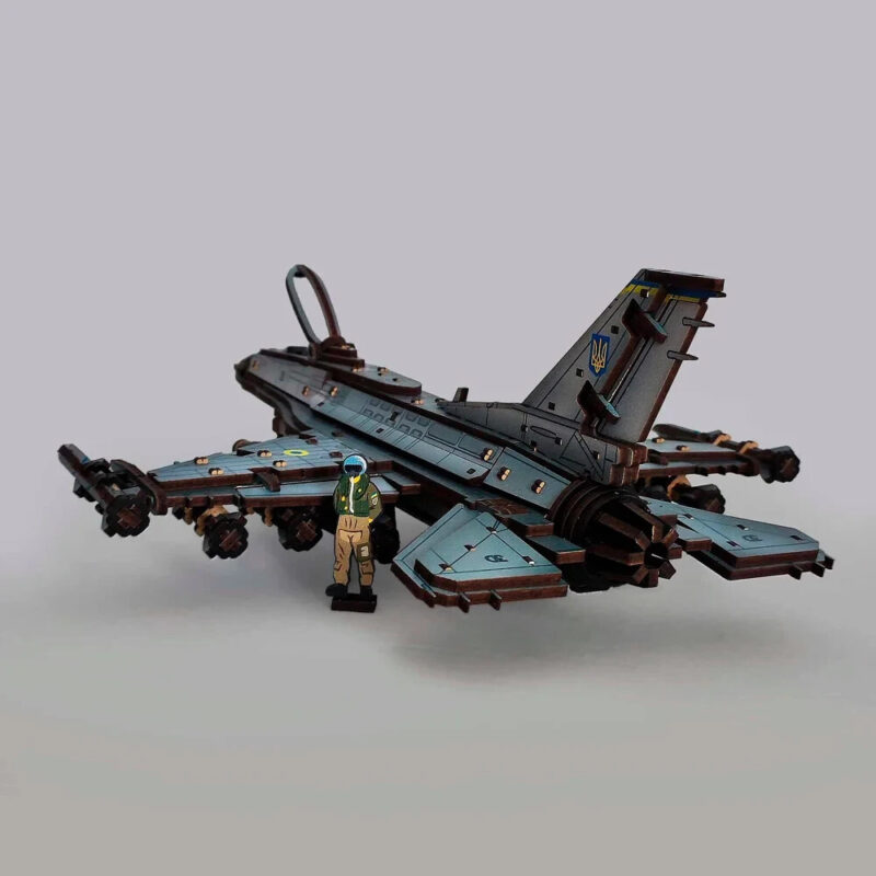 Mechanical Wooden 3D Puzzle Model Kit "F-16 Fighting Falcon" War in Ukraine - Image 12