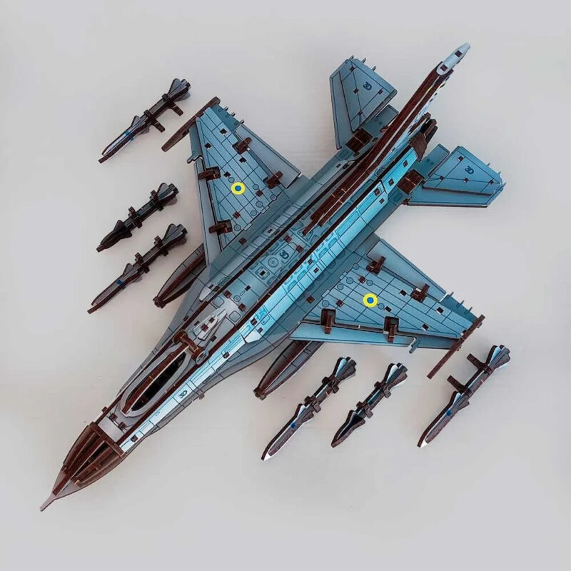 Mechanical Wooden 3D Puzzle Model Kit "F-16 Fighting Falcon" War in Ukraine - Image 14