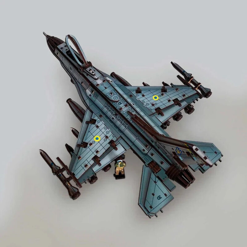 Mechanical Wooden 3D Puzzle Model Kit "F-16 Fighting Falcon" War in Ukraine - Image 15