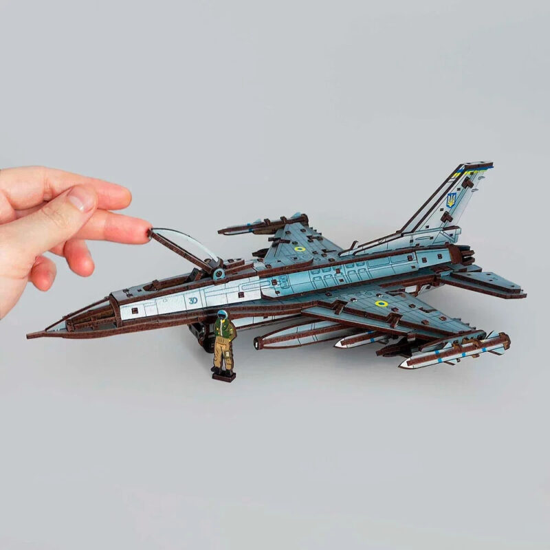Mechanical Wooden 3D Puzzle Model Kit "F-16 Fighting Falcon" War in Ukraine - Image 17