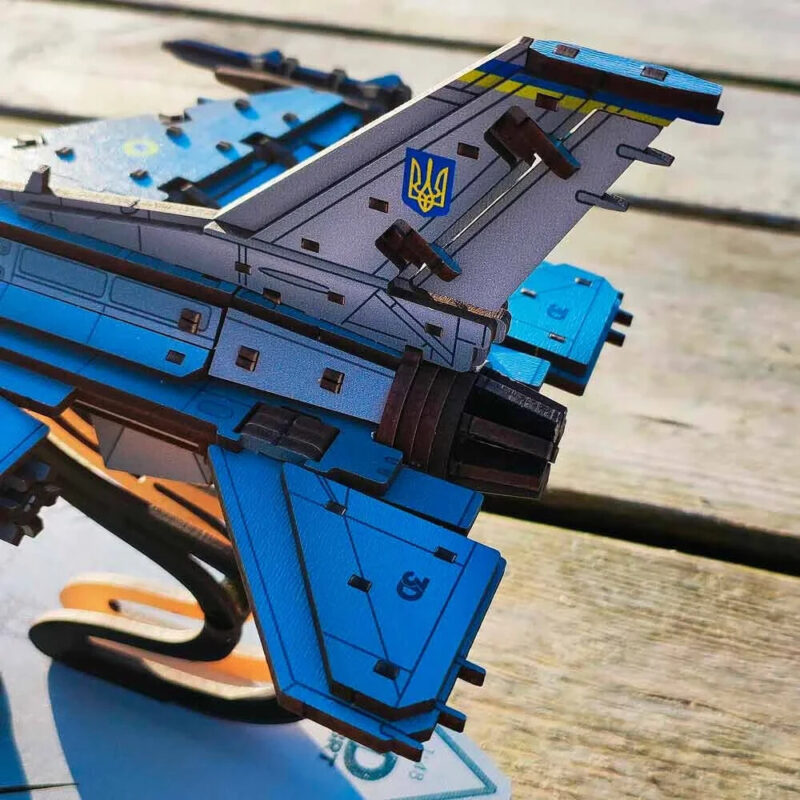Mechanical Wooden 3D Puzzle Model Kit "F-16 Fighting Falcon" War in Ukraine - Image 8