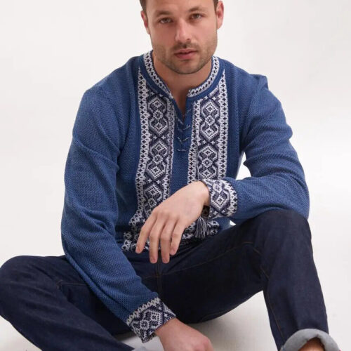 Men’s Cotton Linen T-Shirt Traditional Ukrainian Vyshyvanka Embroidery "Cross"