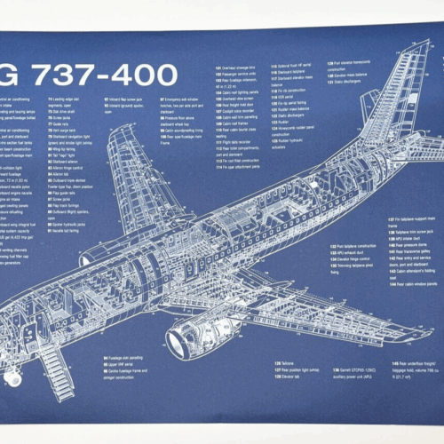 Poster Boeing 737-400 Blueprint. Thick blue paper