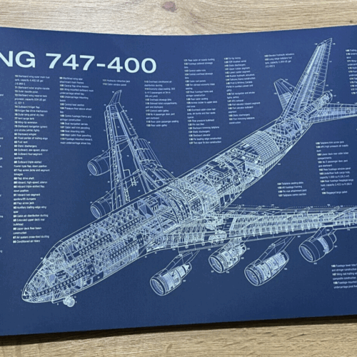 Poster Boeing B747-400 Blueprint. Thick blue paper
