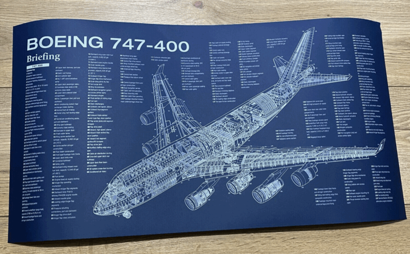 Poster Boeing B747-400 Blueprint. Thick blue paper